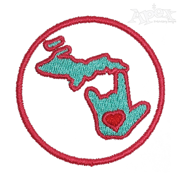 I Love You Michigan  Embroidery Design