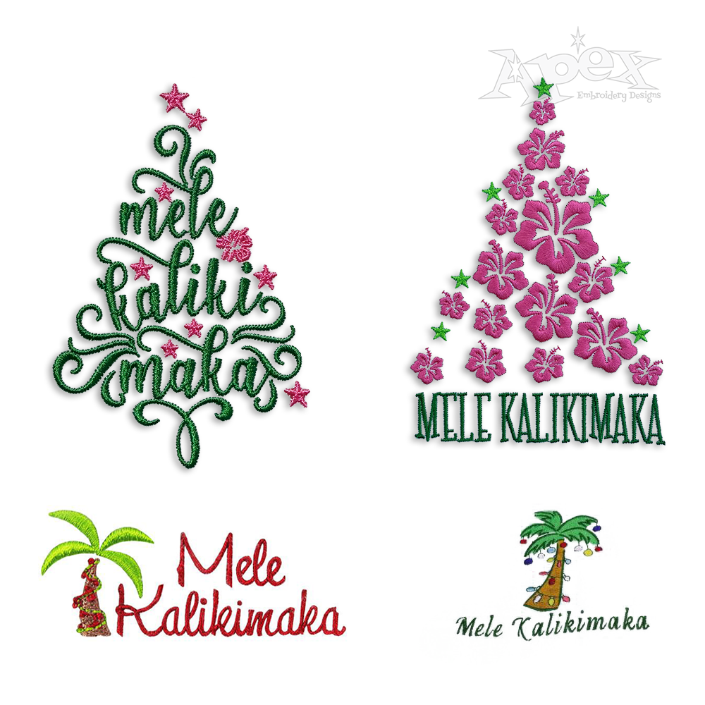 Mele Kalikimaka Hawaiian Christmas Tree Pack Embroidery by Apex All
