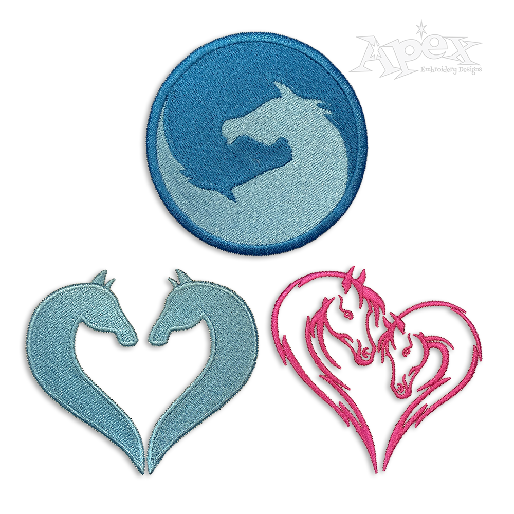 Couple Horses Heart Yin Yang Pack Machine Pack Embroidery by Apex All