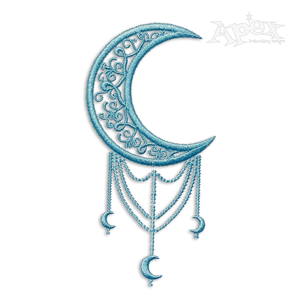 Floral Crescent Moon Embroidery Designs