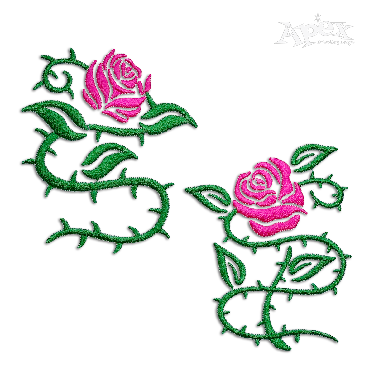 Rose Flower with Thorns Pack Machine Embroidery Design | Apex