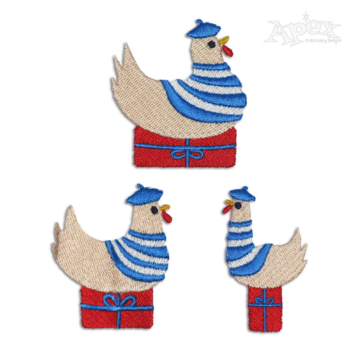 Three French Hens Christmas Machine Embroidery Designs by Apex