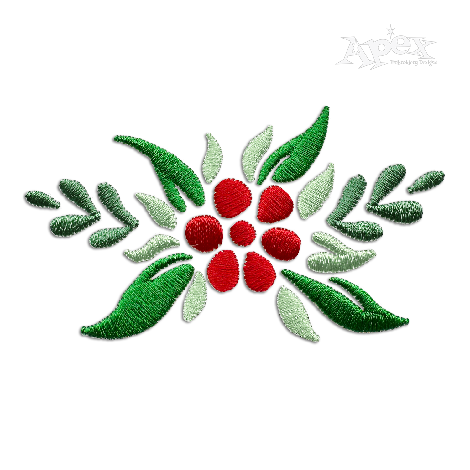 Christmas Decor Holly Berries Flower Machine Embroidery Design Digitized by Apex