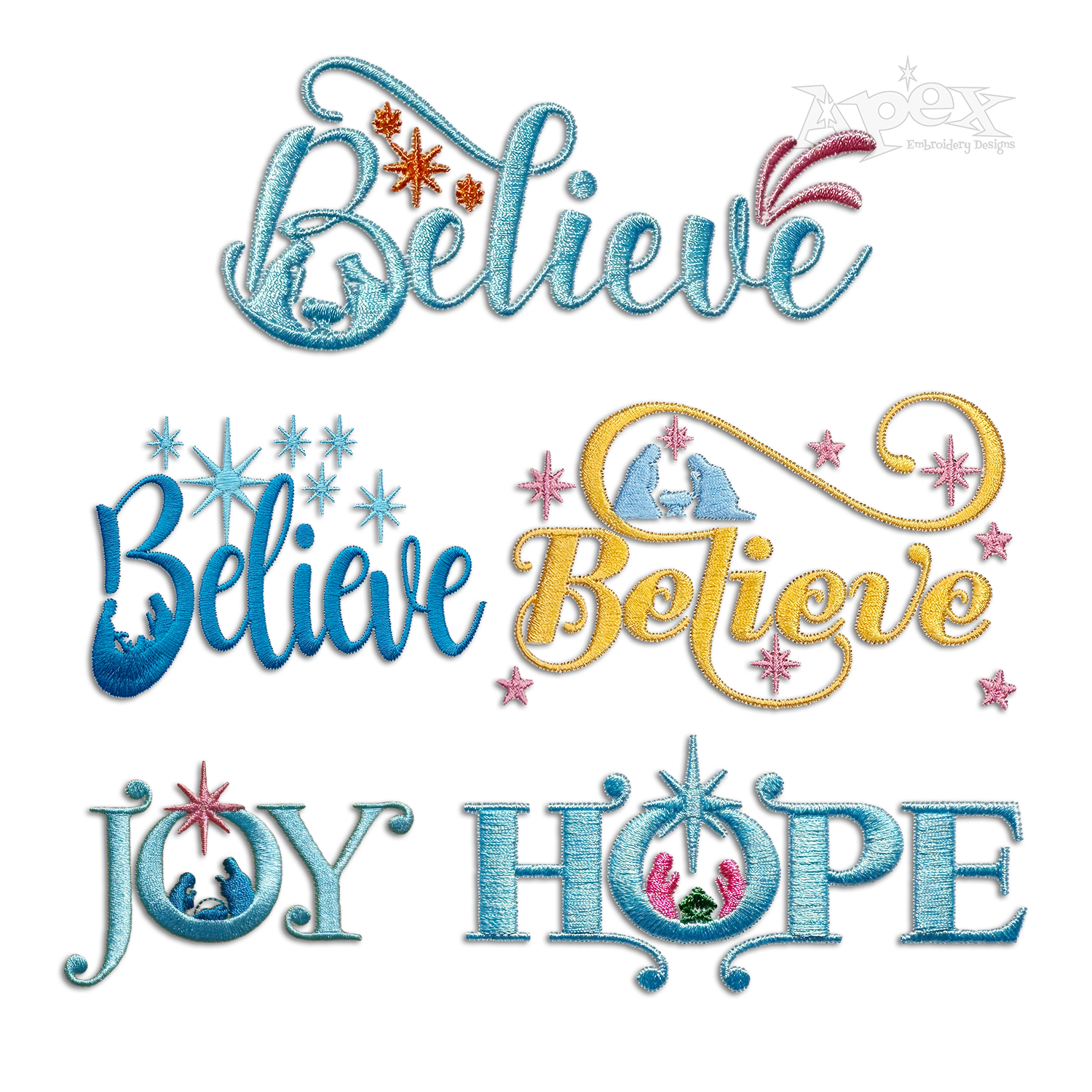 Nativity Scene Believe Hope Joy Christmas Machine Embroidery Designs