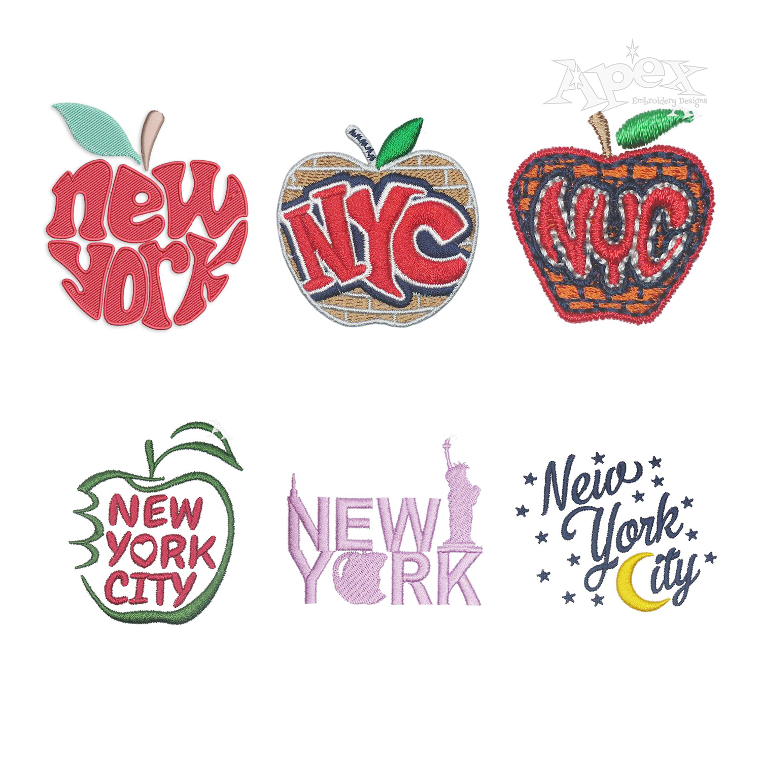 New York Big Apple City NYC Machine Embroidery Designs by Apex All