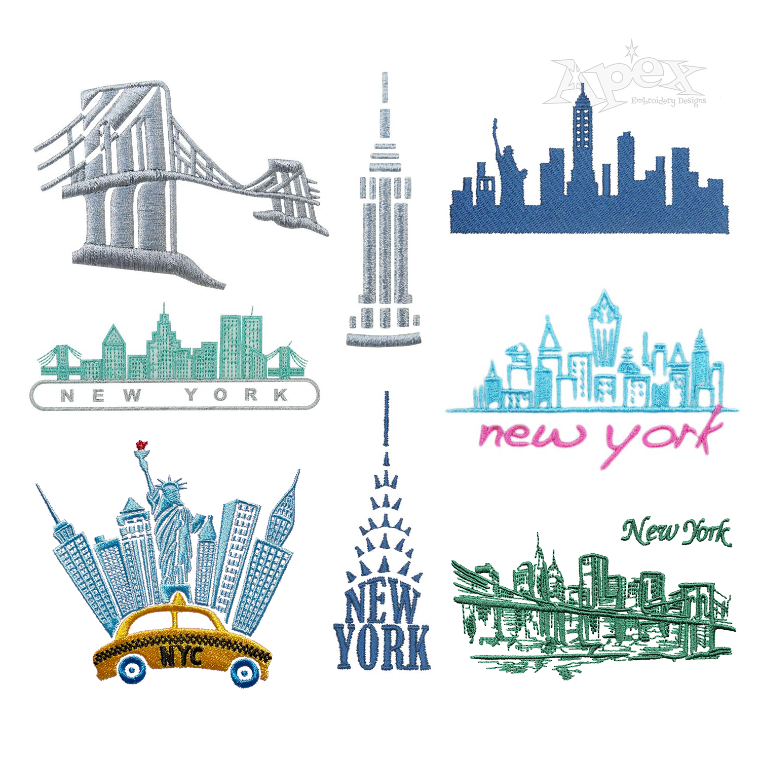 New York City Skyline Building Bundle Machine Embroidery Designs Apex All Digitized