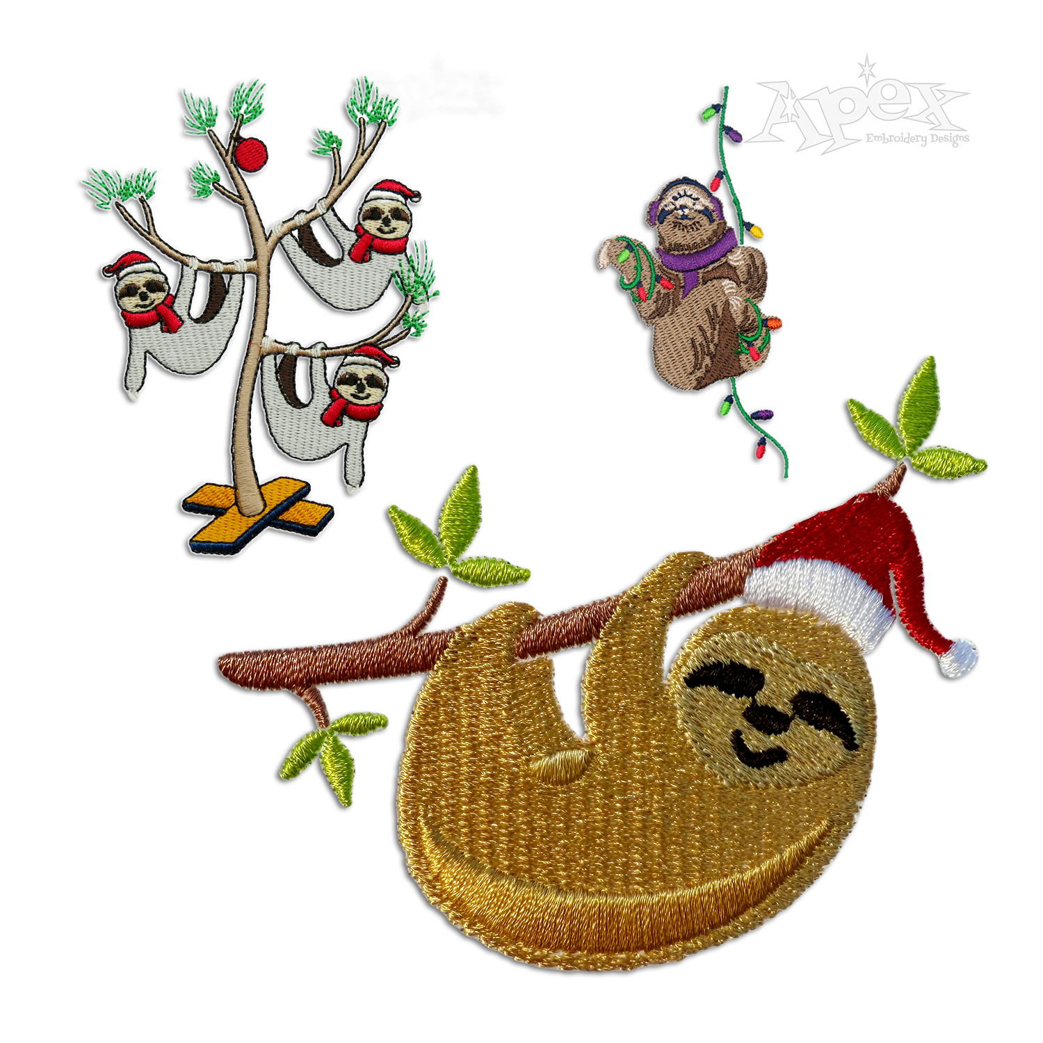 Christmas Sloth Bundle Machine Embroidery Designs by Apex All