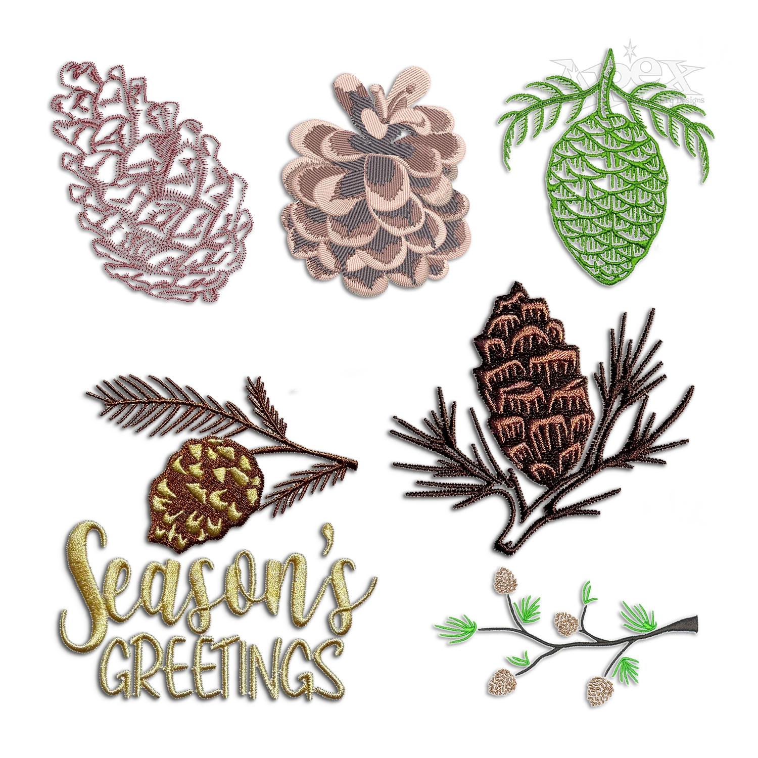 Pine Cone Nut Branch Machine Embroidery Designs by Apex All