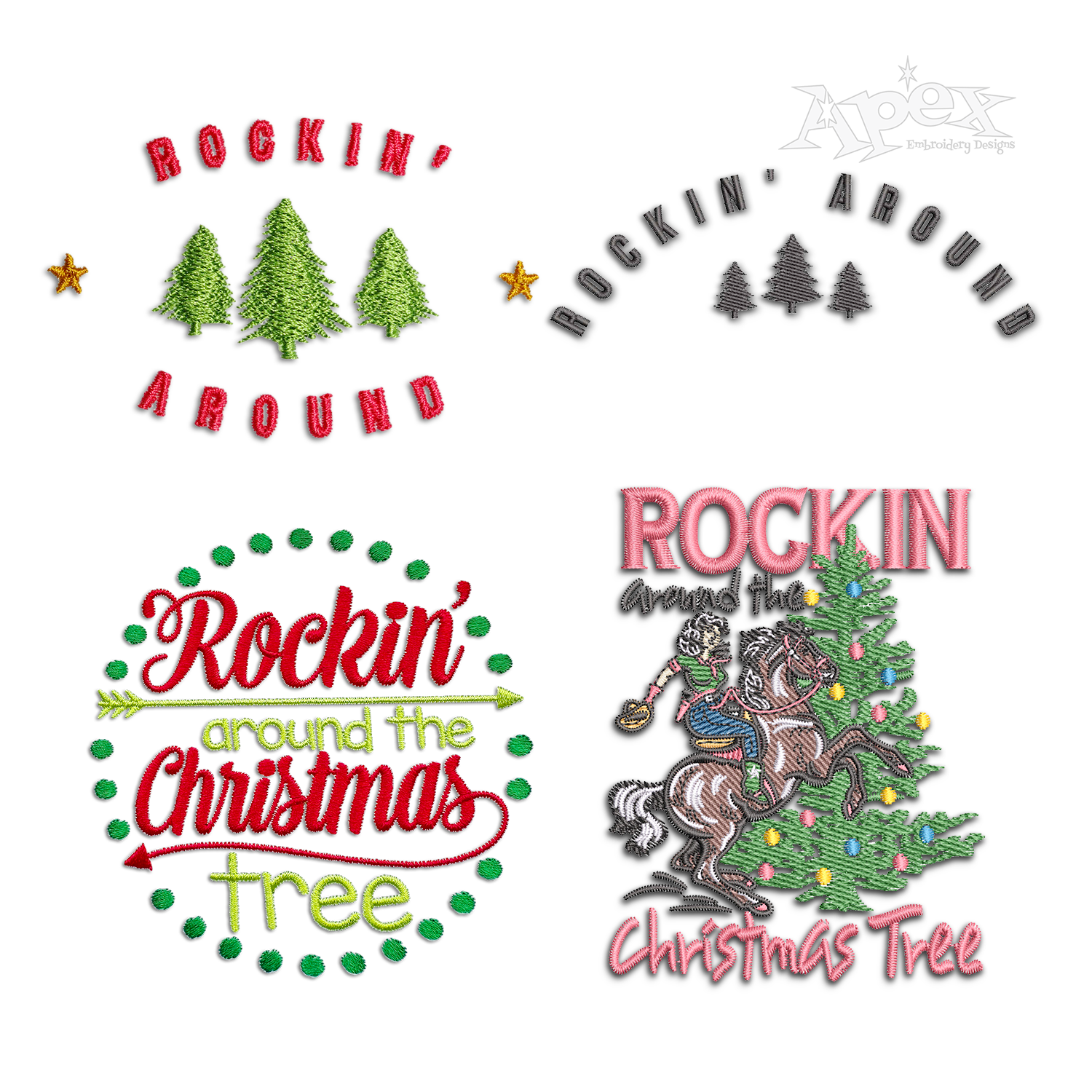 Rockin' Around the Christmas Trees Machine Embroidery Designs all